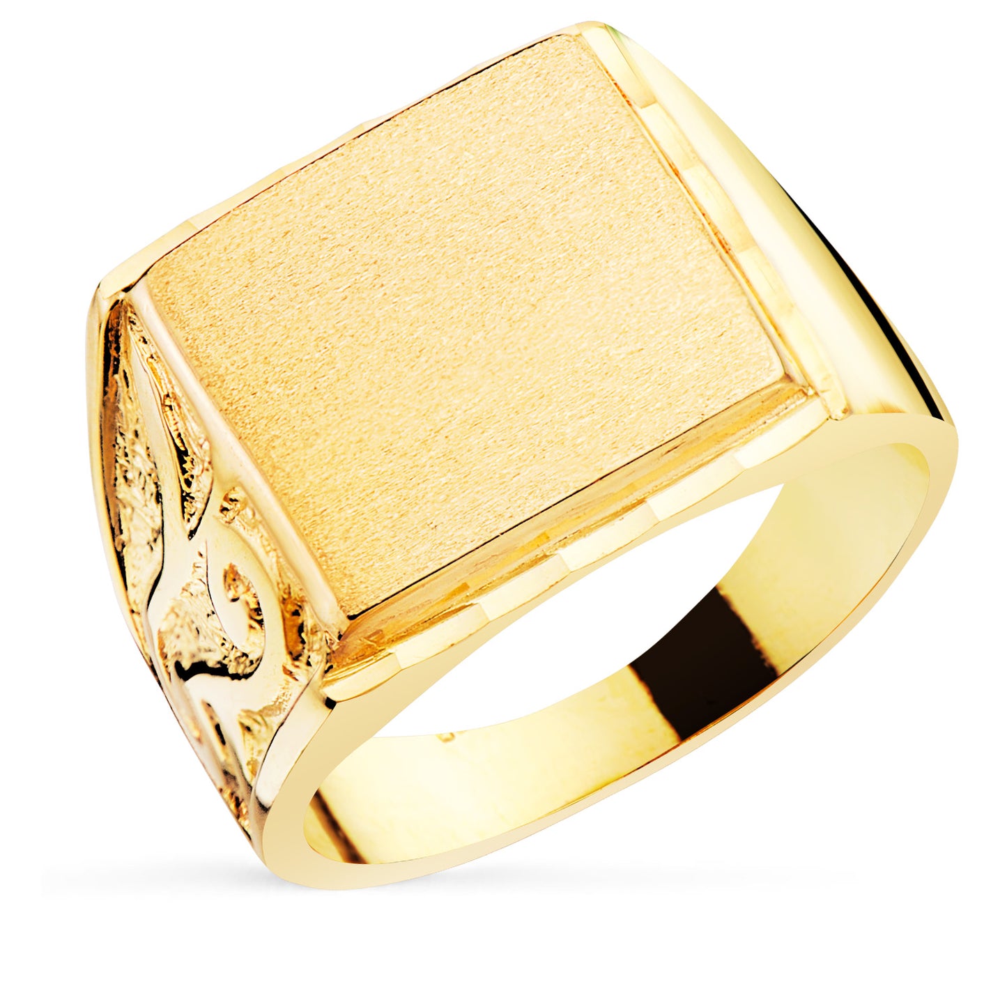 18K SELLO ORO AMARILLO CABALLERO MACIZO TALLADO ZONA GRABADO: 14X14 MM