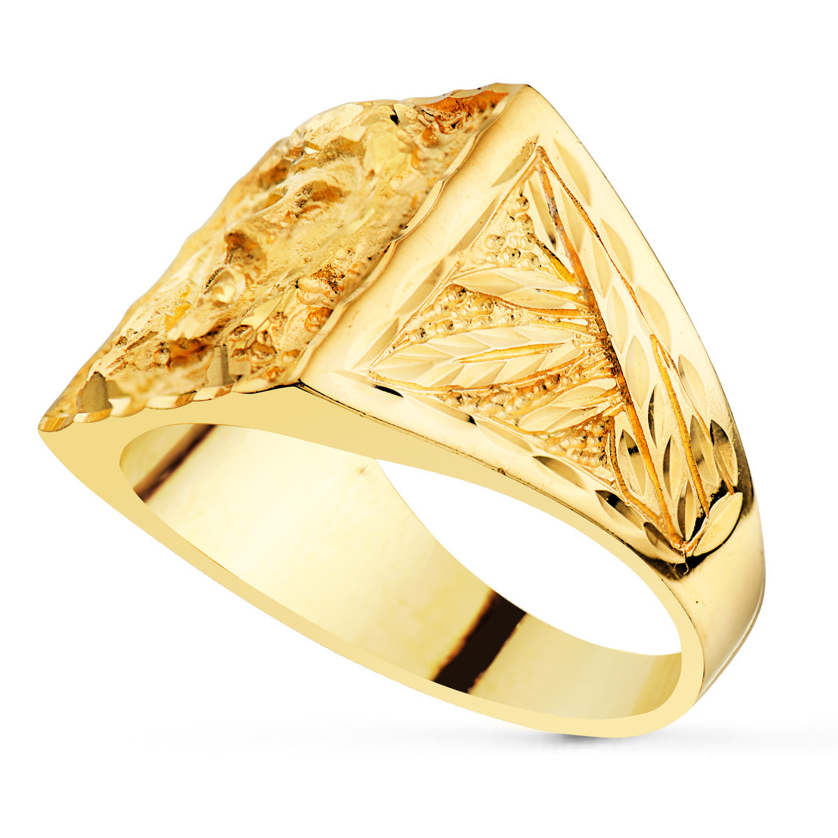 18K SELLO ORO AMARILLO MACIZO CAMARON TALLADO 16X18 MM