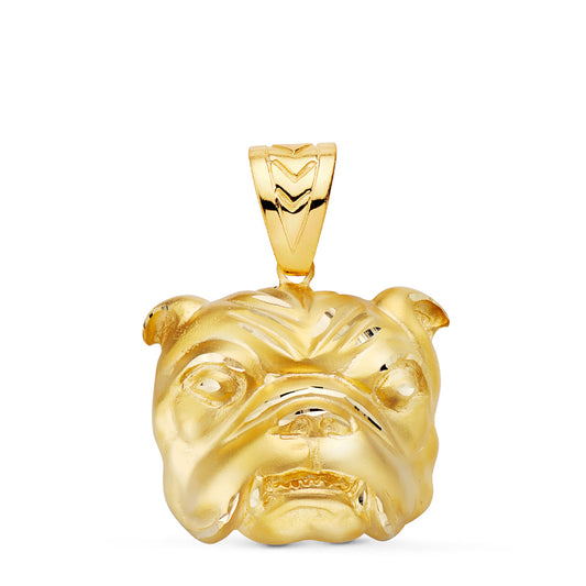 Colgante Cabeza Bulldog Ingles Tallada 27 x 31 mm de oro amarillo 18K
