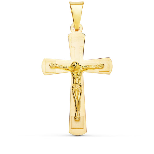 Cruz Brillo y Mate con Cristo 32 x 20 mm de oro amarillo 18K