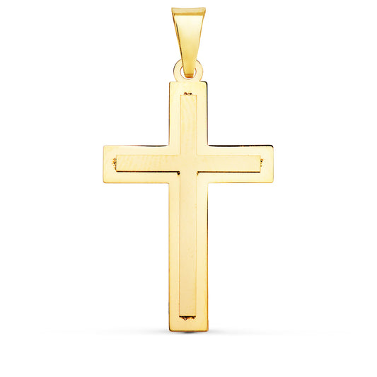 18K CRUZ ORO AMARILLO BRILLO Y MATE SIN CRISTO 32X20 MM