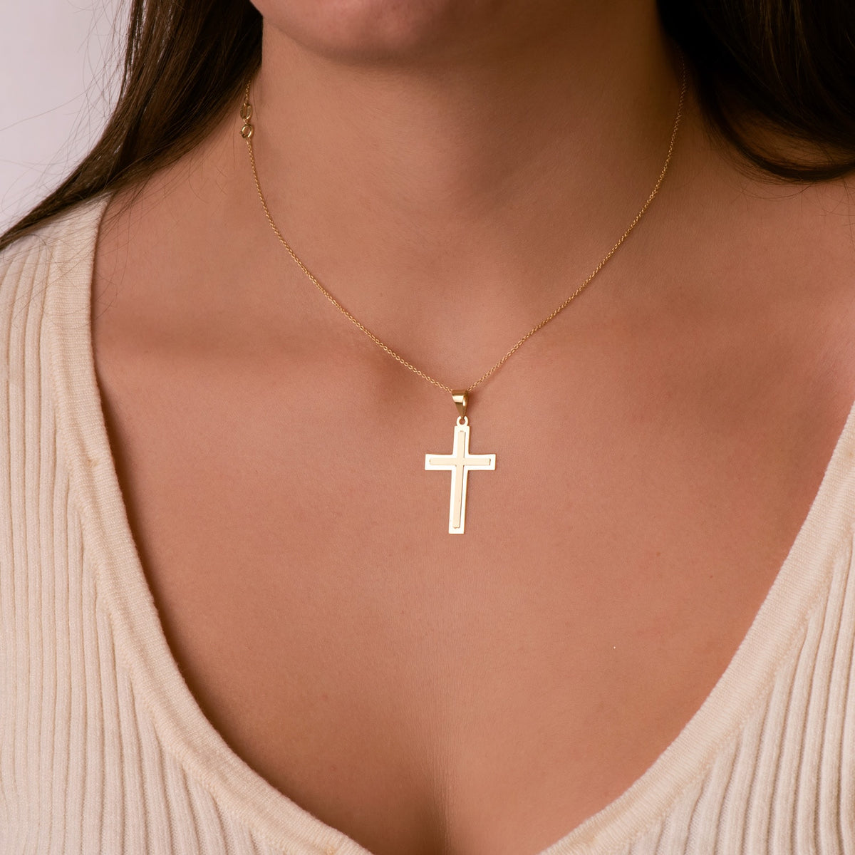 Cruz Brillo y Mate sin Cristo 32 x 20 mm de oro amarillo 18K