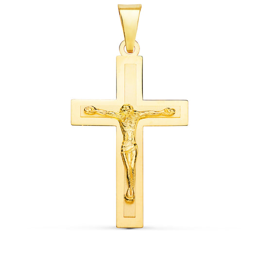 Cruz Brillo y Mate con Cristo 32 x 20 mm de oro amarillo 18K