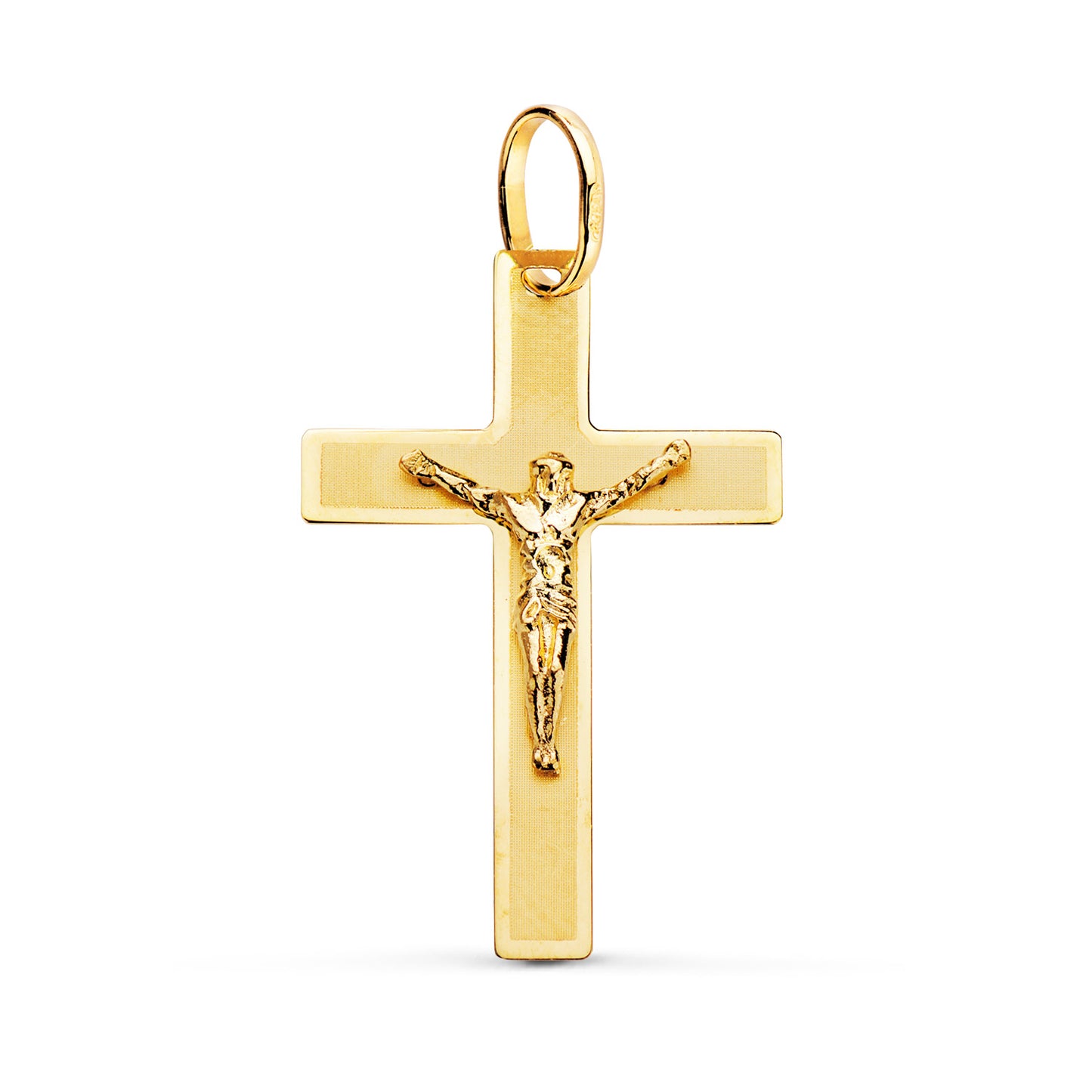 18K CRUZ ORO AMARILLO CON CRISTO MATIZADA 29X20 MM