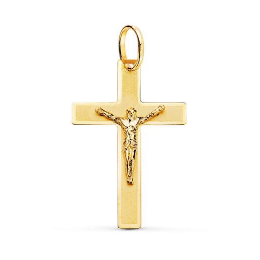 18K CRUZ ORO AMARILLO CON CRISTO MATIZADA 29X20 MM