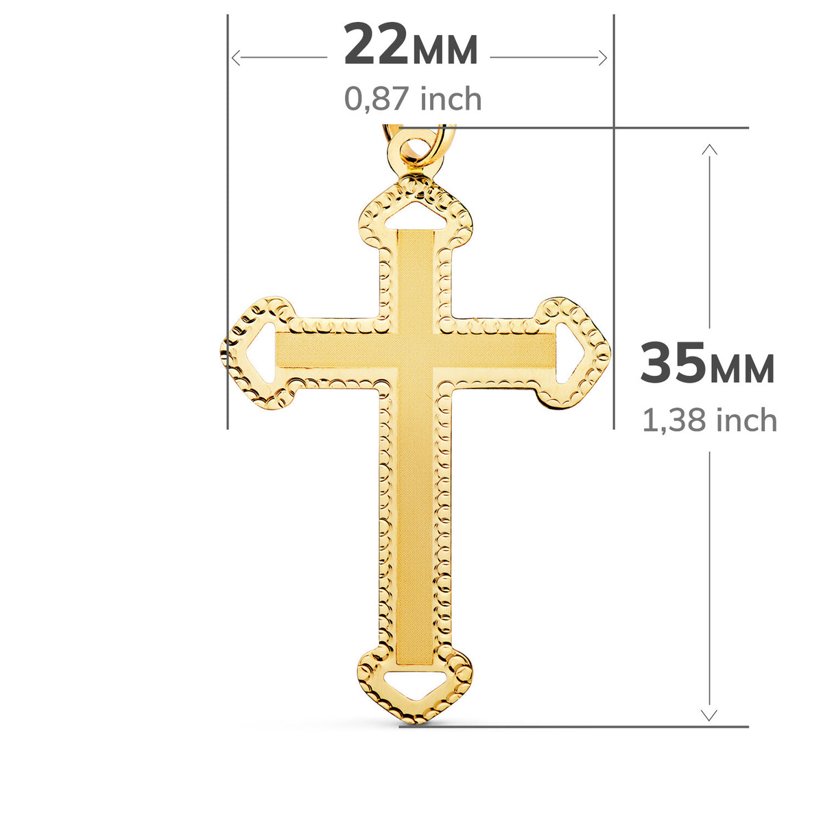Cruz sin Cristo Tallada y Matizada 35 x 22 mm de oro amarillo 18K