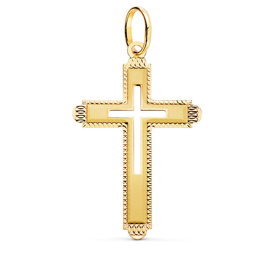 Cruz sin Cristo Tallada y Matizada 35 x 22 mm de oro amarillo 18K