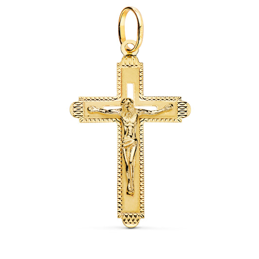 Cruz con Cristo Tallada 35 x 22 mm de oro amarillo 18K