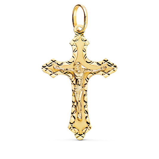 18K CRUZ ORO AMARILLO CON CRISTO TALLADA 35X22 MM