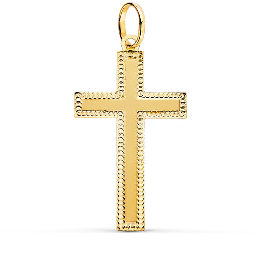 Cruz sin Cristo Bordes Tallados 35 x 20 mm de oro amarillo 18K