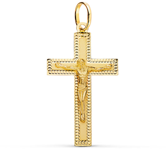 18K CRUZ ORO AMARILLO CON CRISTO TALLADA 35X20 MM
