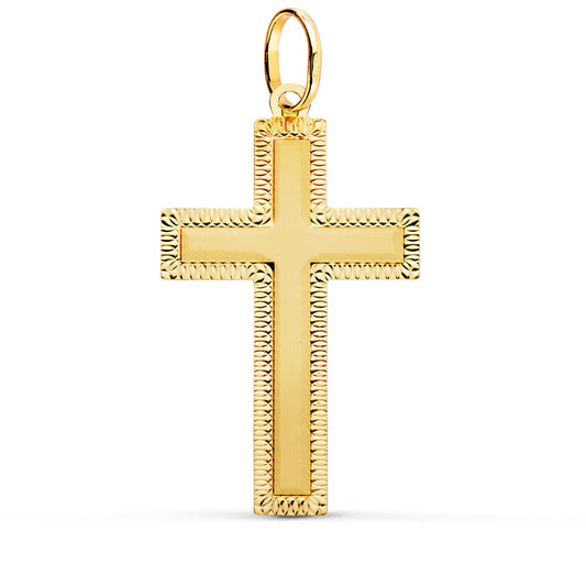 18K CRUZ ORO AMARILLO SIN CRISTO TALLADA 35X20 MM