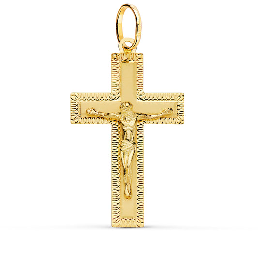 Cruz con Cristo Tallada 35 x 20 mm de oro amarillo 18K