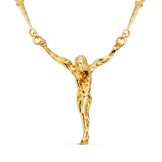 Cristo de Dali con Asas 41 x 35 mm Cadena Clavos 50 cm de oro amarillo 18K
