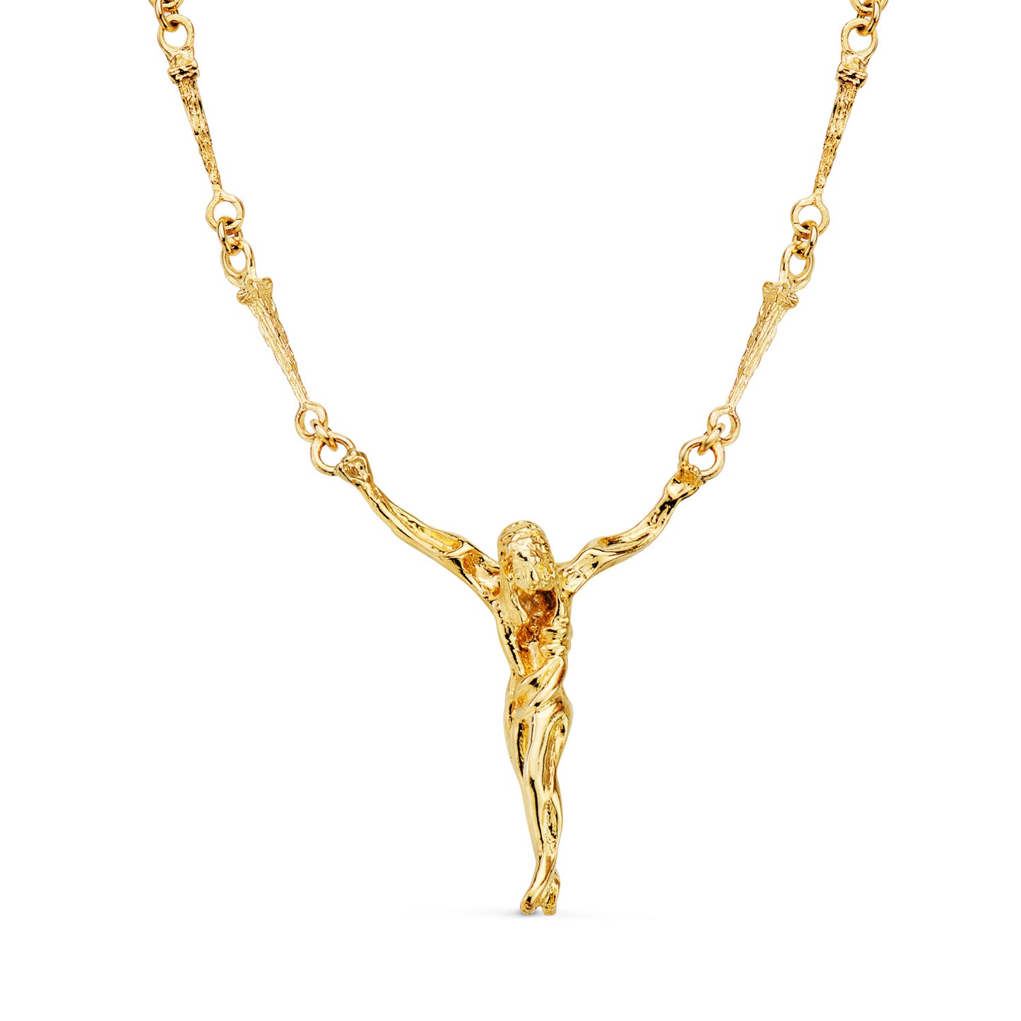 Cristo de Dali con Asas 41 x 35 mm Cadena Clavos 50 cm de oro amarillo 18K