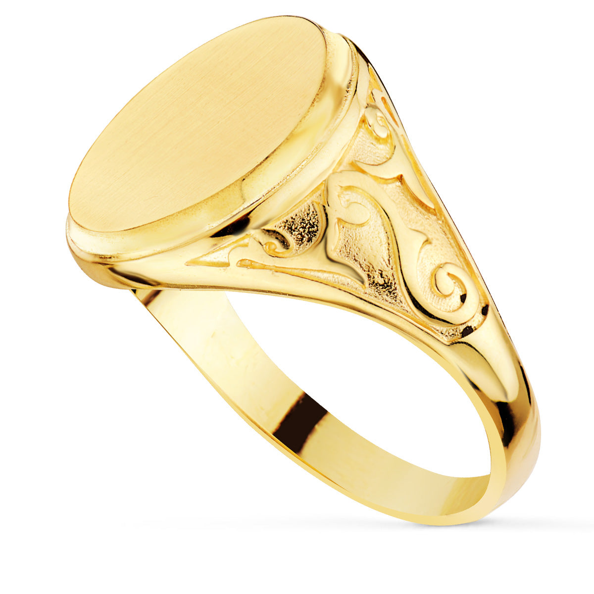 Sello con Tallados Laterales. Cabeza Oval Matizada 14 x 11 mm de oro amarillo 18K
