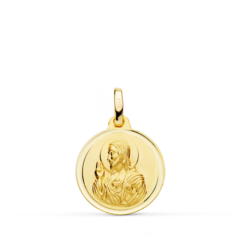 Medalla Cristo Sagrado Corazon de Jesus Bisel 16 mm de oro amarillo 18K