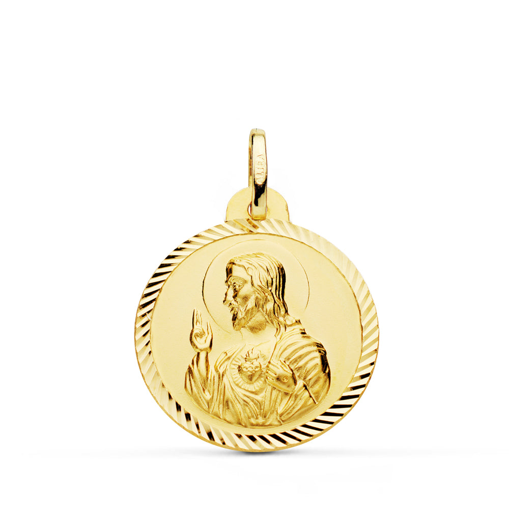 Medalla Cristo Sagrado Corazon de Jesus Helice 22 mm de oro amarillo 18K