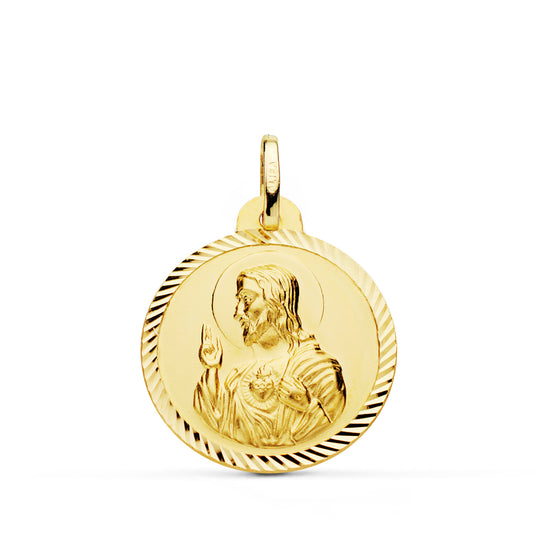 Medalla Cristo Sagrado Corazon de Jesus Helice 22 mm de oro amarillo 18K