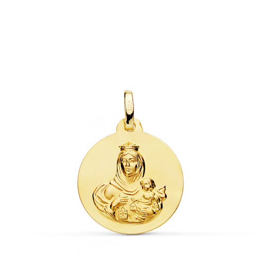Medalla Virgen del Carmen Lisa 18 mm de oro amarillo 18K