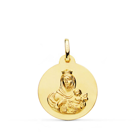 Medalla Virgen del Carmen Lisa Matizada 20 mm de oro amarillo 18K