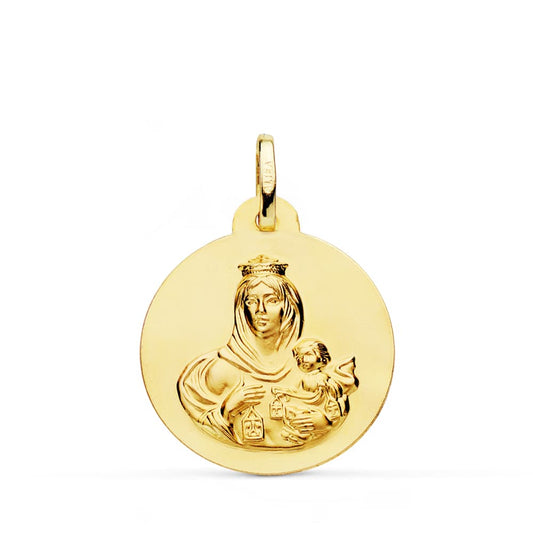 18K MEDALLA ORO AMARILLO VIRGEN DEL CARMEN LISA MATIZADA 22 MM