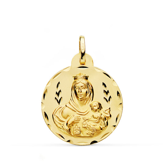 Medalla Virgen del Carmen Tallada 24 mm de oro amarillo 18K