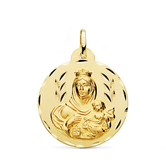 18K MEDALLA ORO AMARILLO VIRGEN DEL CARMEN TALLADA 26 MM