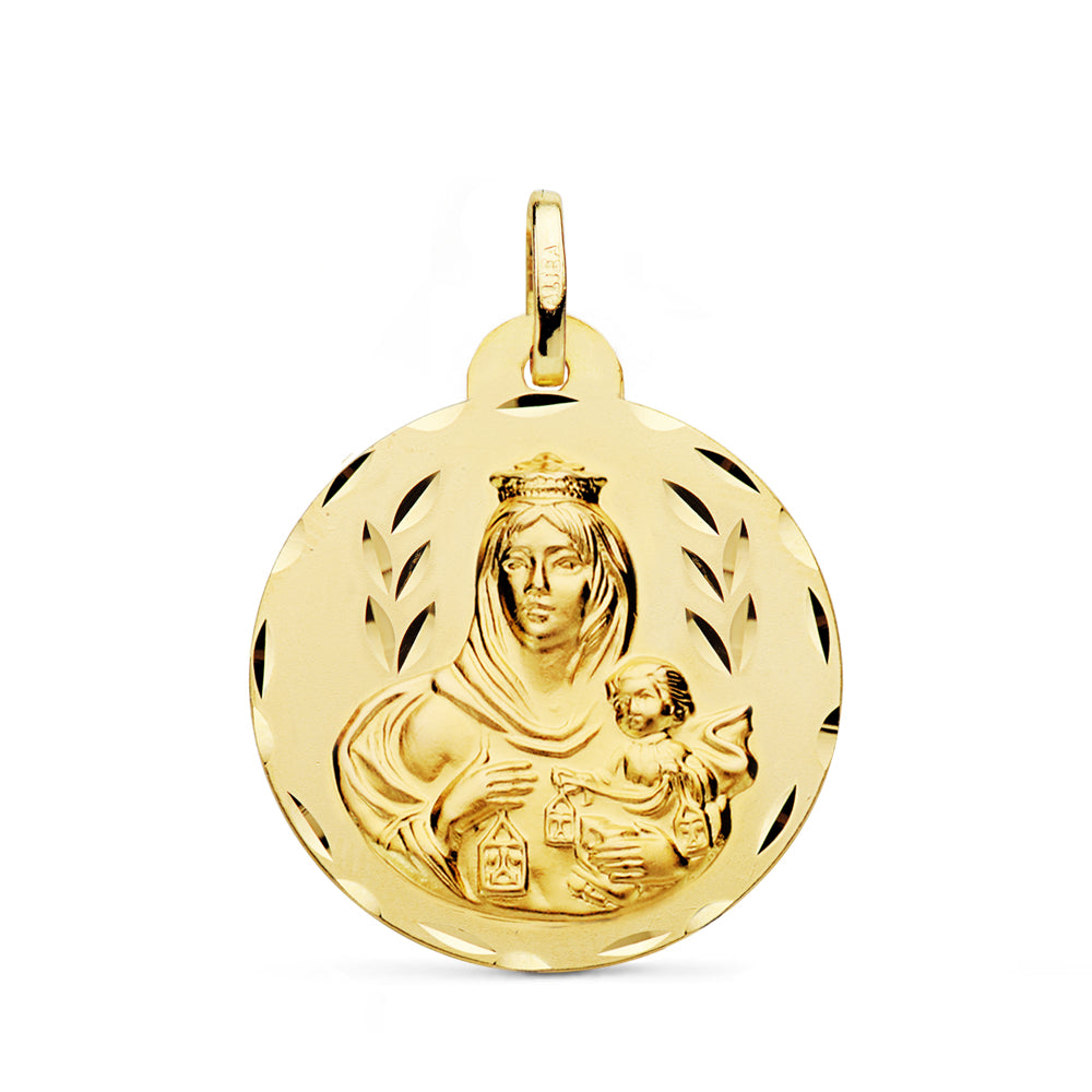 Medalla Virgen del Carmen Tallada 26 mm de oro amarillo 18K
