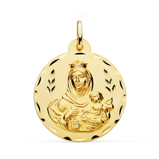 Medalla Virgen del Carmen Tallada 28 mm de oro amarillo 18K