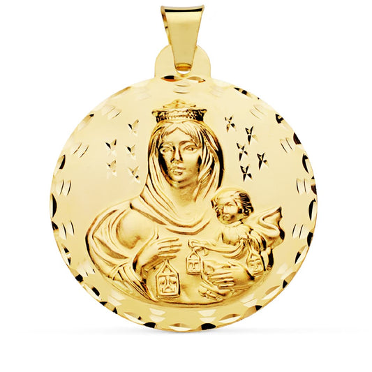 18K MEDALLA ORO AMARILLO VIRGEN DEL CARMEN TALLADA 42 MM