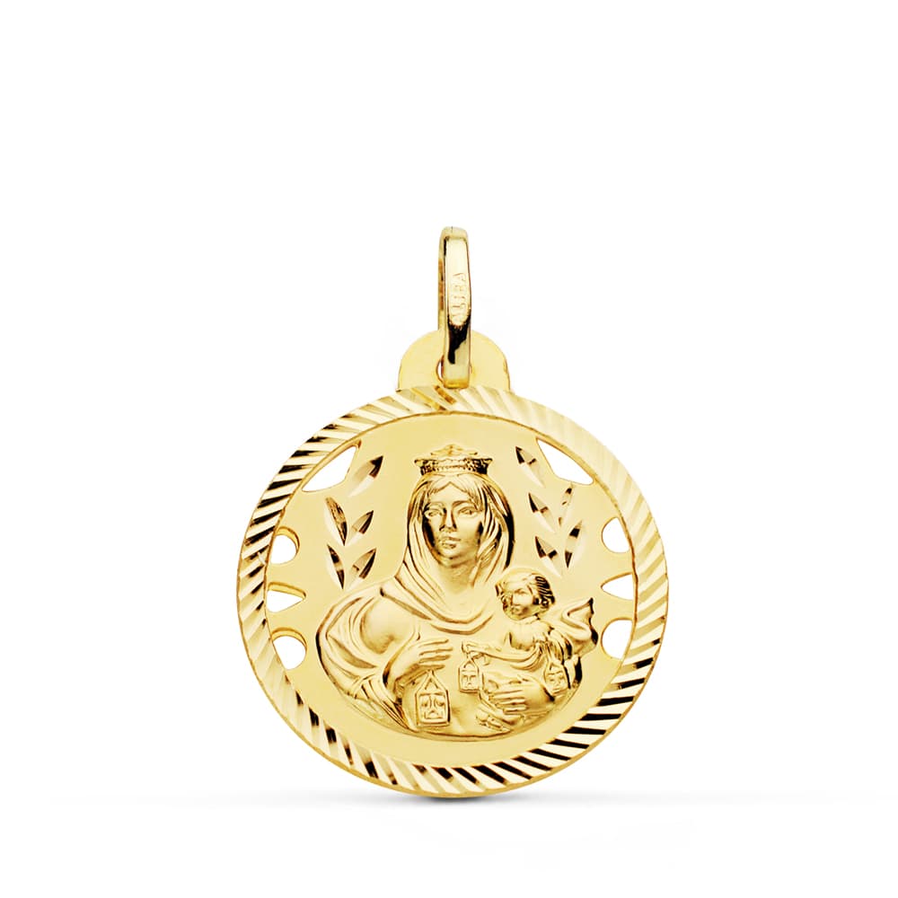 Medalla Virgen del Carmen Calada Helice 22 mm de oro amarillo 18K