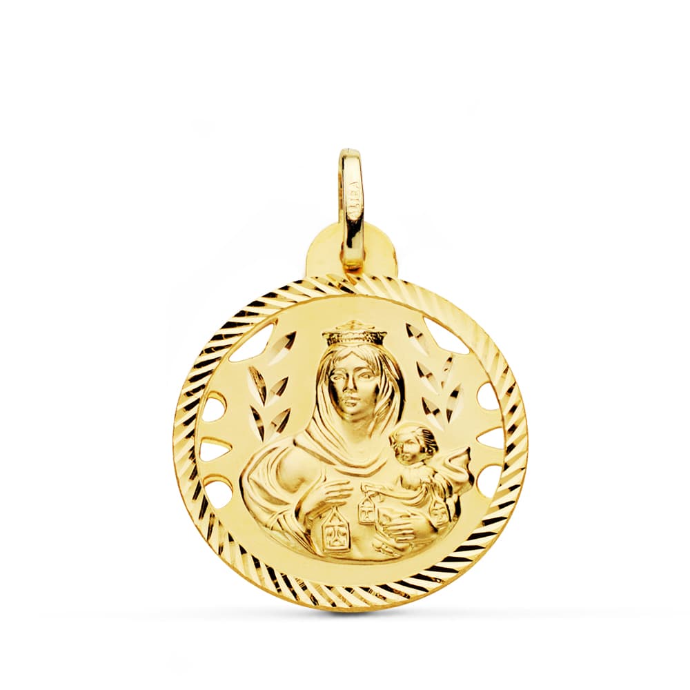 Medalla Virgen del Carmen Calada Helice 24 mm de oro amarillo 18K