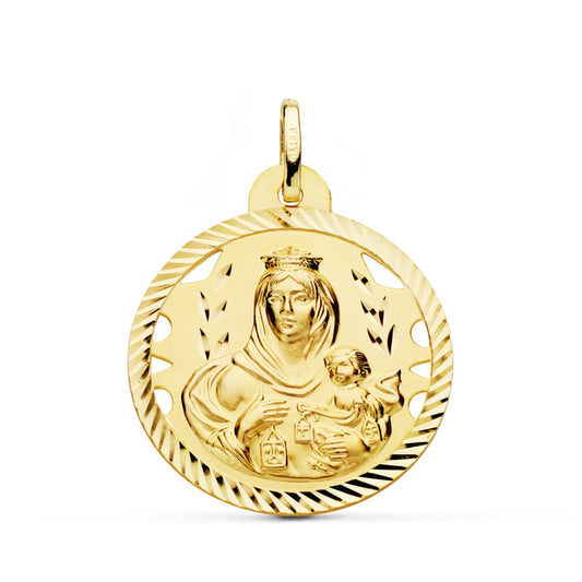 Medalla Virgen del Carmen Calada Helice 26 mm de oro amarillo 18K