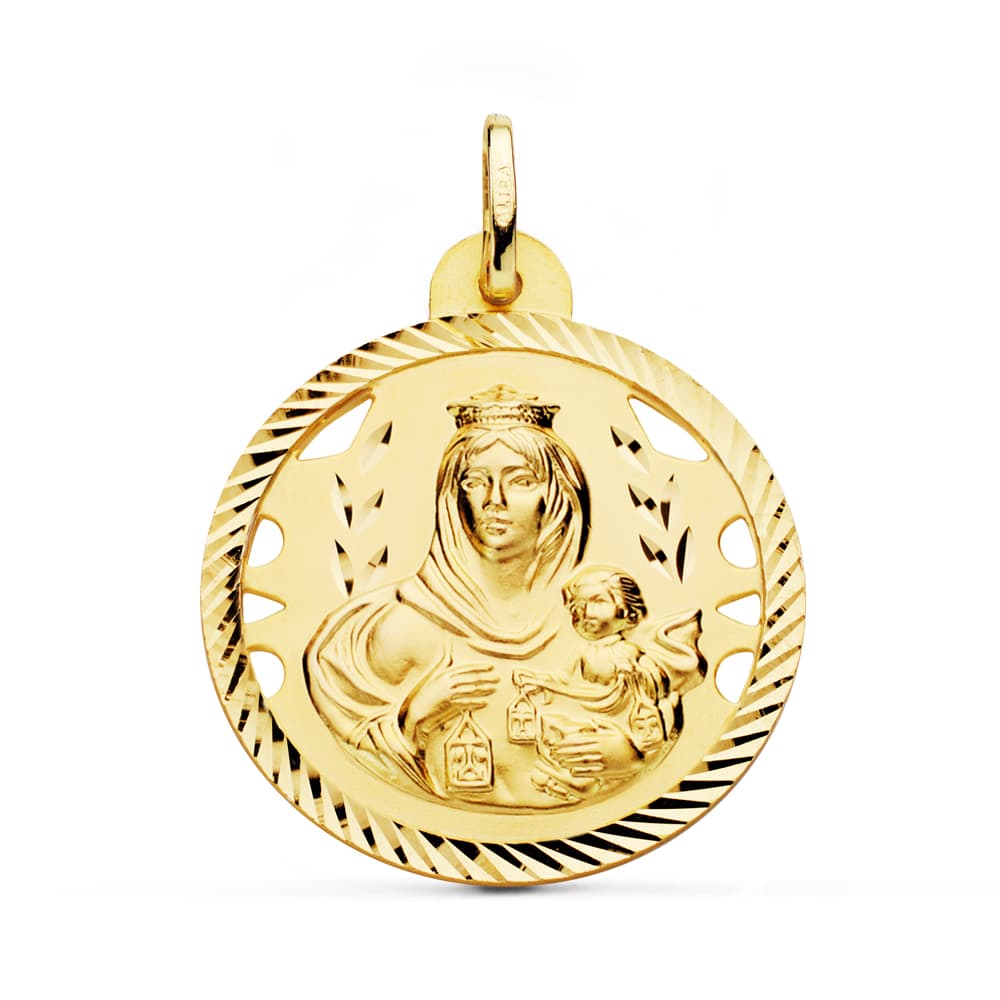 Medalla Virgen del Carmen Calada Helice 28 mm de oro amarillo 18K