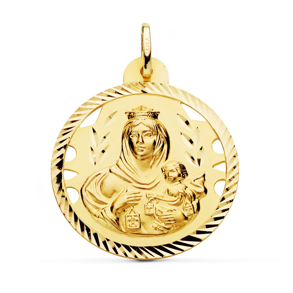 Medalla Virgen del Carmen Calada Helice 30 mm de oro amarillo 18K