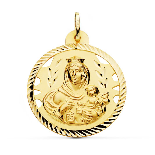 Medalla Virgen del Carmen Calada Helice 30 mm de oro amarillo 18K