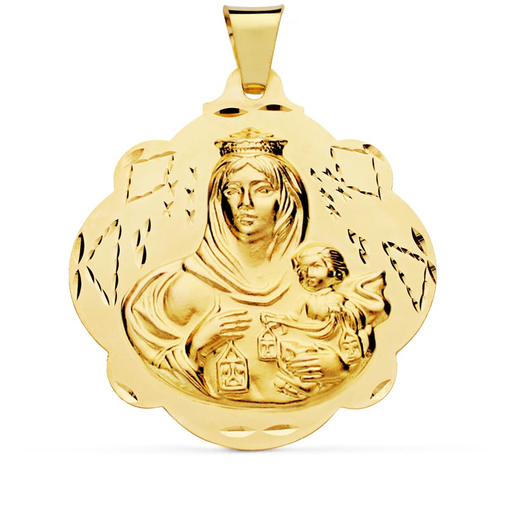 Medalla Virgen del Carmen Pandereta 42 mm de oro amarillo 18K