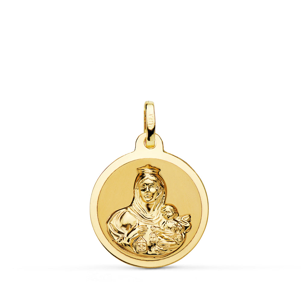 Medalla Virgen del Carmen Brillo 18 mm de oro amarillo 18K