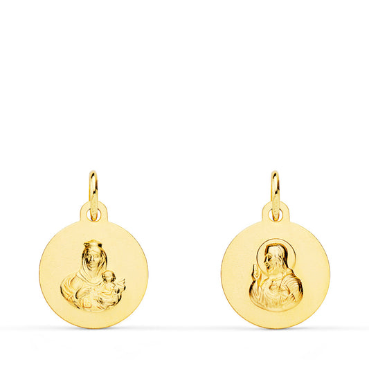 Escapulario Liso Virgen del Carmen Corazon de Jesus Liso 12 mm de oro amarillo 18K