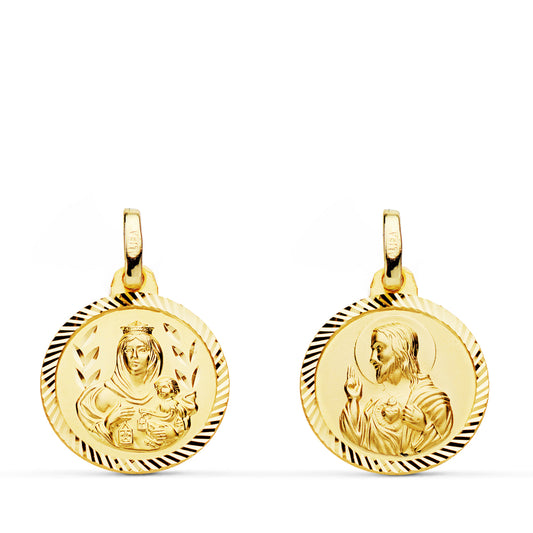 Escapulario Helice Virgen Carmen y Corazon de Jesus 16 mm de oro amarillo 18K