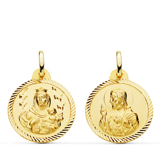 Escapulario Helice Virgen Carmen y Corazon de Jesus 20 mm de oro amarillo 18K