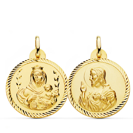 Escapulario Helice Virgen Carmen y Corazon de Jesus 24 mm de oro amarillo 18K