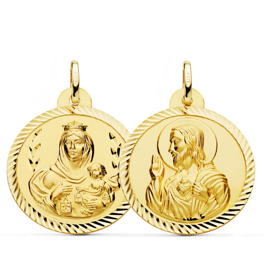 18K ESCAPULARIO ORO AMARILLO HELICE VIRGEN DEL CARMEN CORAZON DE JESUS 26 MM