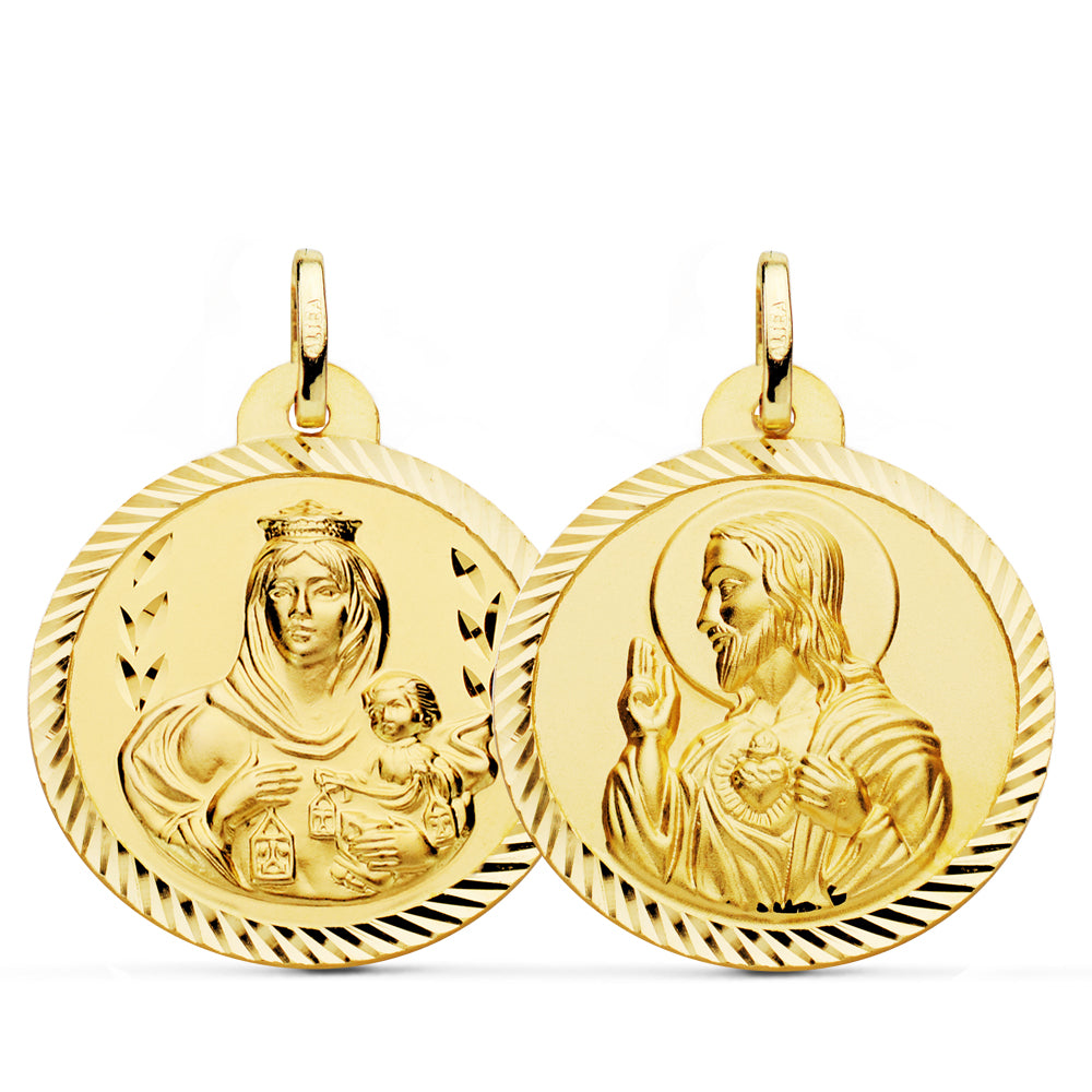 Escapulario Helice Virgen del Carmen Corazon de Jesus 26 mm de oro amarillo 18K