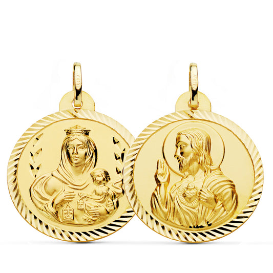 Escapulario Helice Virgen del Carmen Corazon de Jesus 26 mm de oro amarillo 18K