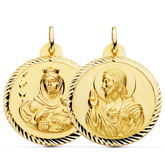 Escapulario Helice Virgen Carmen y Corazon de Jesus 30 mm de oro amarillo 18K