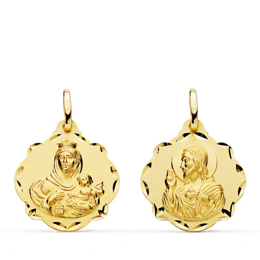 18K ESCAPULARIO ORO AMARILLO VIRGEN DEL CARMEN Y CORAZON DE JESUS 20 MM