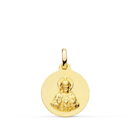 9K MEDALLA ORO AMARILLO CORAZON DE JESUS TALLADA 14 MM