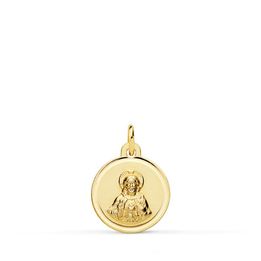 18K MEDALLA ORO AMARILLO CRISTO SAGRADO CORAZON JESUS BISEL 12 MM